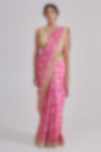 Fuchsia Pink Banarasi Silk Embroidered Wedding Saree Set by RASHIKA MITTAL at Pernia's Pop Up Shop
