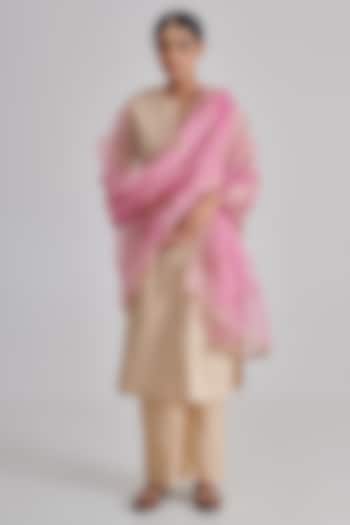 Gold Moonga Brocade Silk Hand Embroidered Kurta Set by RASHIKA MITTAL at Pernia's Pop Up Shop