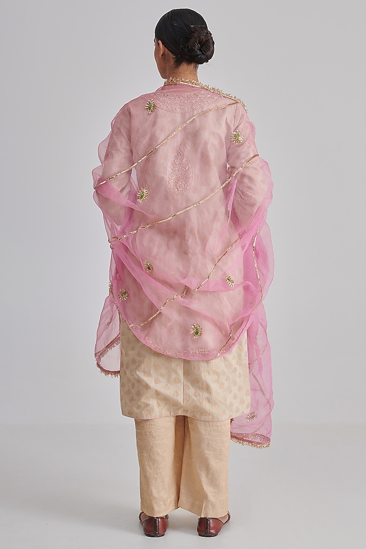 Gold Moonga Brocade Silk Hand Embroidered Kurta Set by RASHIKA MITTAL at Pernia's Pop Up Shop