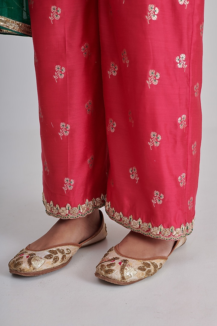 Pink Mulberry Brocade Silk Hand Embroidered Kurta Set by RASHIKA MITTAL at Pernia's Pop Up Shop