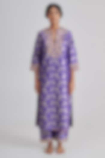 Purple Brocade Silk Embroidered Kurta Set by RASHIKA MITTAL at Pernia's Pop Up Shop