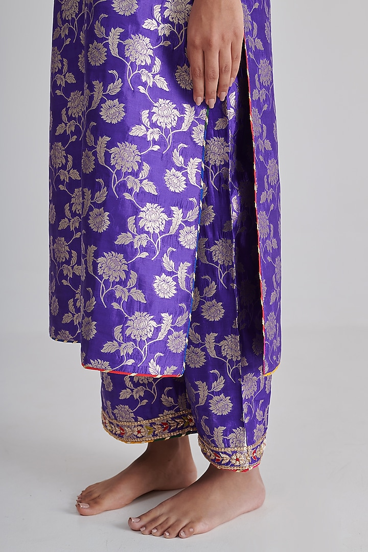 Purple Brocade Silk Embroidered Kurta Set by RASHIKA MITTAL at Pernia's Pop Up Shop