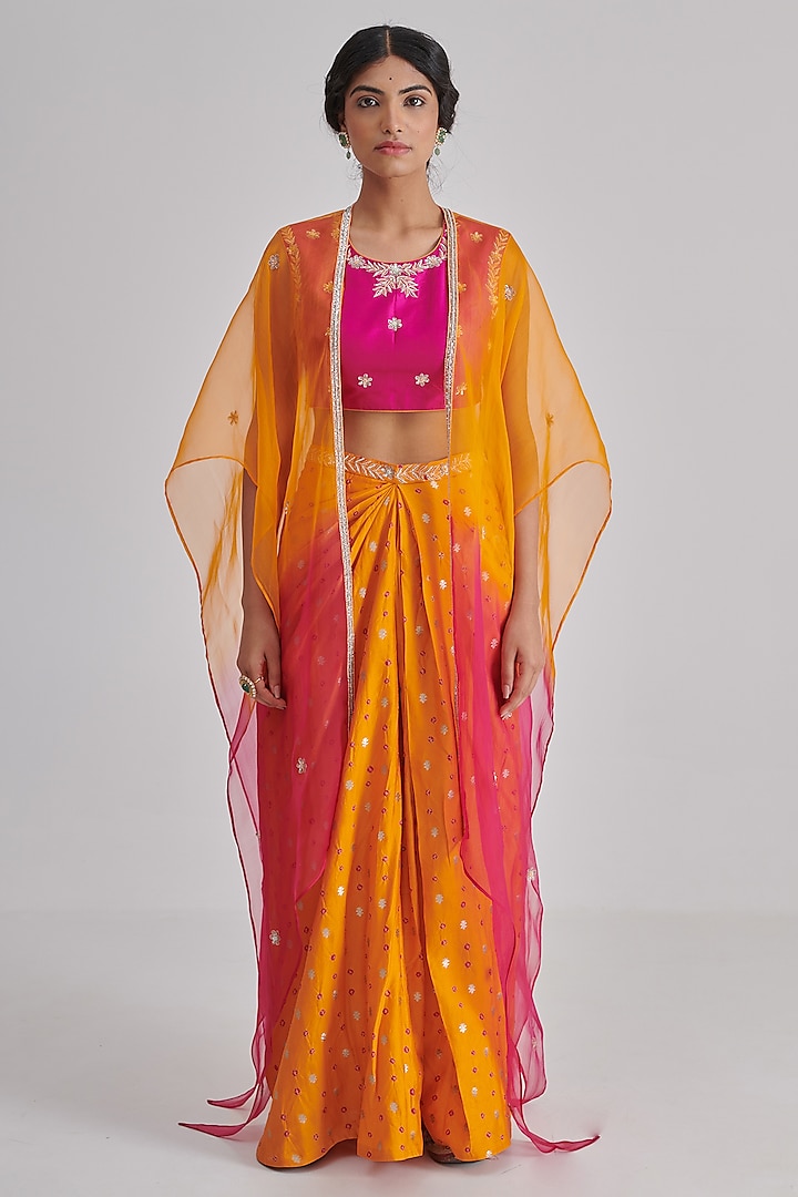 Multi-Colored Organza Embroidered Cape Set by RASHIKA MITTAL at Pernia's Pop Up Shop