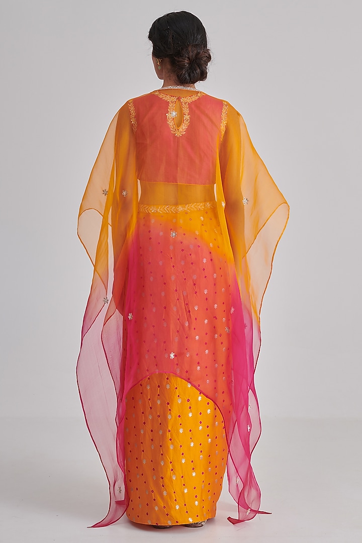 Multi-Colored Organza Embroidered Cape Set by RASHIKA MITTAL at Pernia's Pop Up Shop
