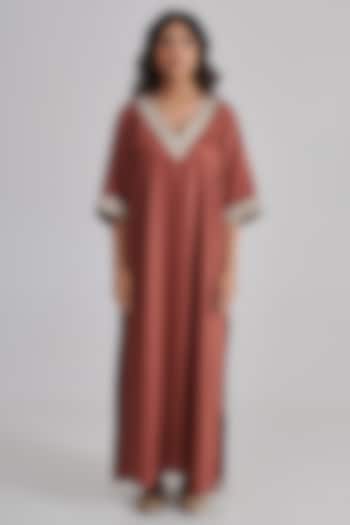 Terracotta Satin Kaftan by RASHIKA MITTAL at Pernia's Pop Up Shop
