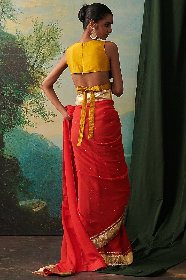 Yellow Pure Silk Floral & Cutdana Work Blouse by RASHIKA MITTAL at Pernia's Pop Up Shop