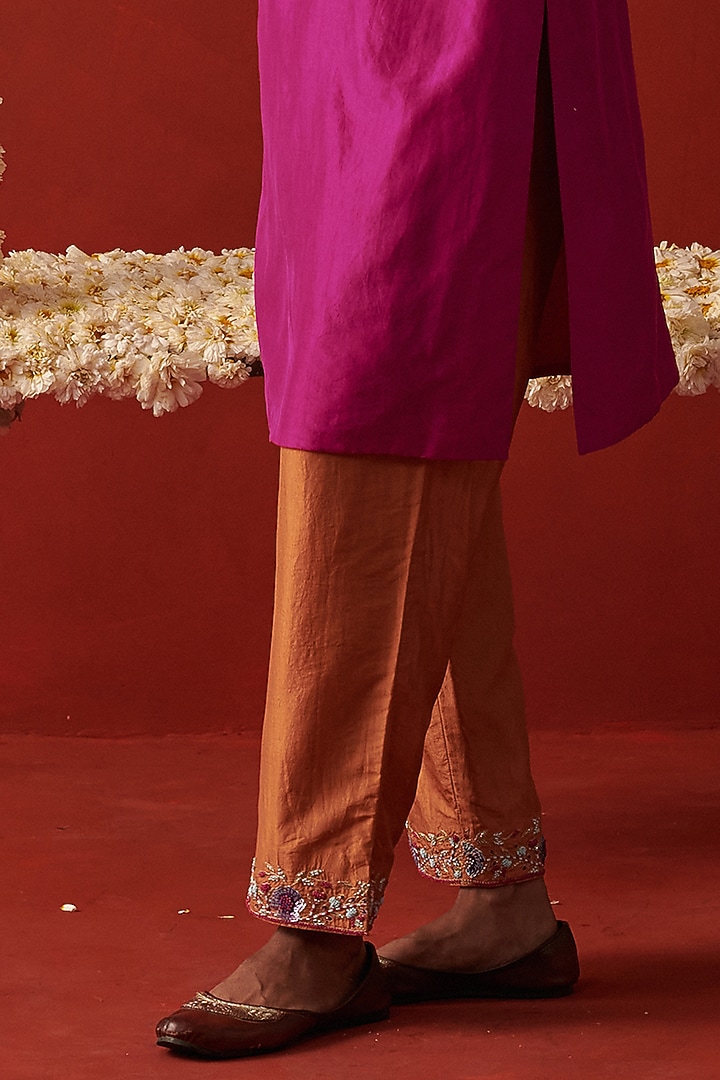 Magenta Silk Floral & Sequin Hand Embroidered Kurta Set by RASHIKA MITTAL at Pernia's Pop Up Shop
