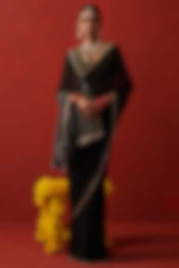 Black Chiffon Sequin & Cutdana Embroidered Party Wear Saree by RASHIKA MITTAL at Pernia's Pop Up Shop