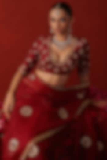 Deep Red Silk Sequin & Cutdana Embroidered Blouse by RASHIKA MITTAL at Pernia's Pop Up Shop