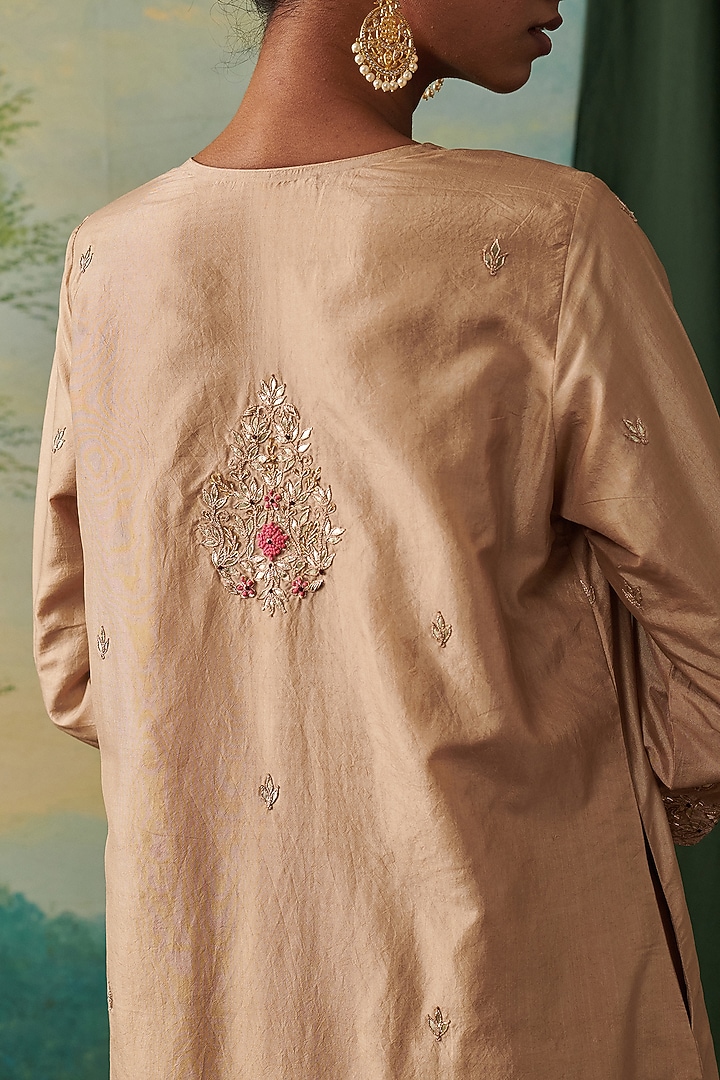 Soft Gold Silk Gota Hand Embroidered Kurta Set by RASHIKA MITTAL at Pernia's Pop Up Shop