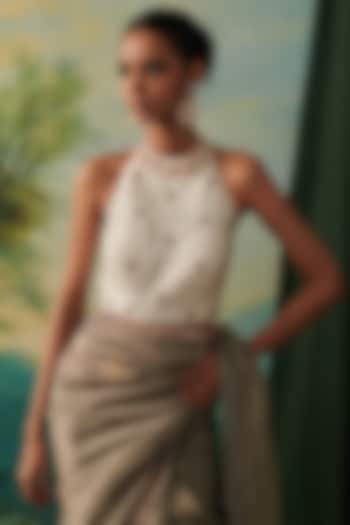 Soft Ivory Silk Mirror & Zardosi Embroidered Blouse by RASHIKA MITTAL at Pernia's Pop Up Shop