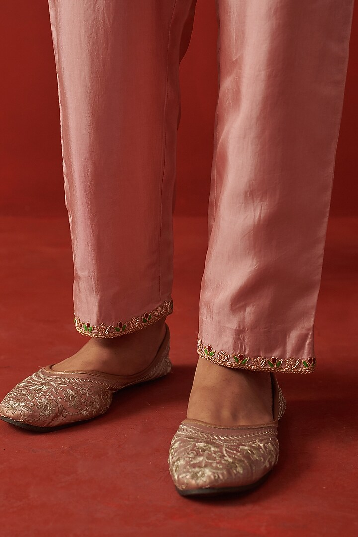 Pink Silk Gota & Marodi Hand Embroidered Kurta Set by RASHIKA MITTAL at Pernia's Pop Up Shop