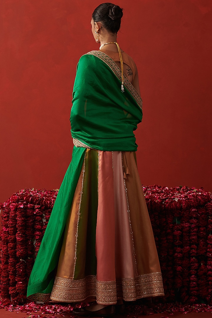 Multi-Colored Tissue Jacquard Gota Embroidered Wedding Lehenga Set by RASHIKA MITTAL at Pernia's Pop Up Shop