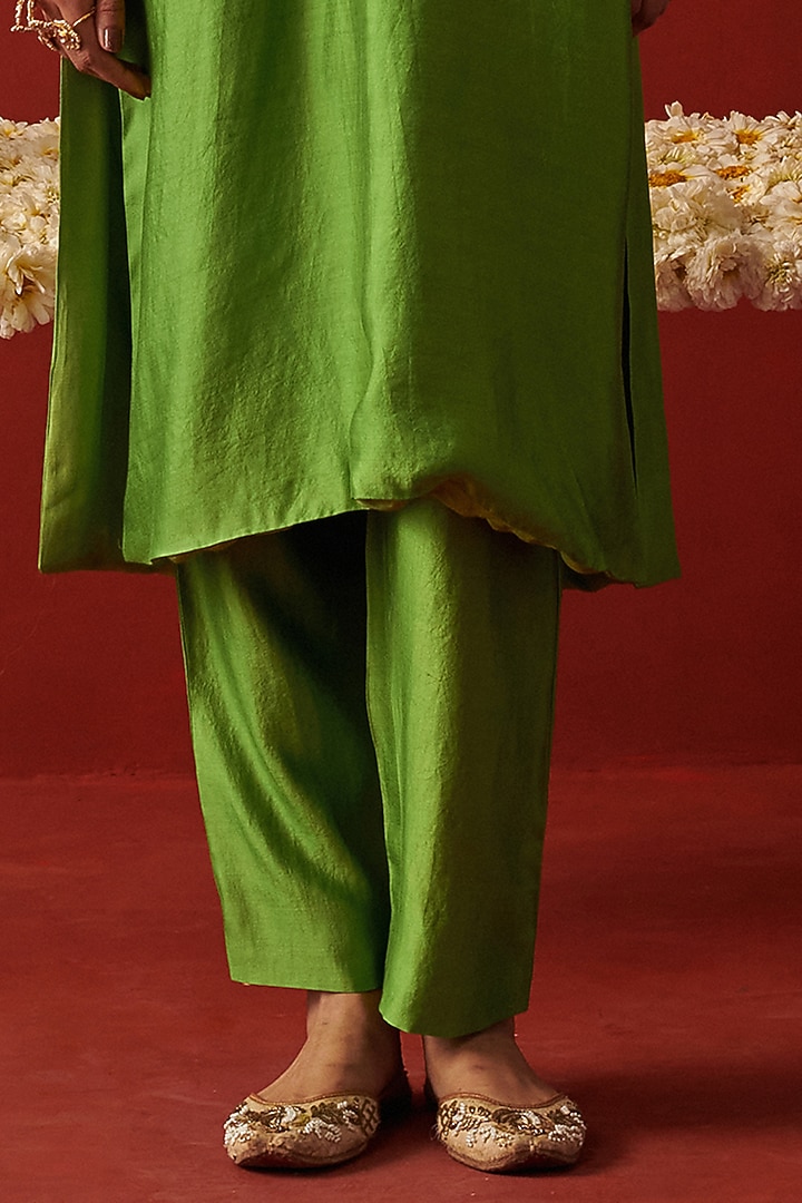 Green Silk Marodi & Sequin Embroidered Kurta Set by RASHIKA MITTAL at Pernia's Pop Up Shop
