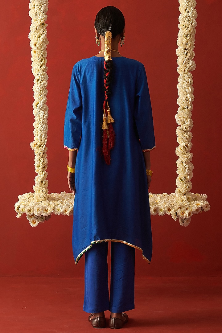 Blue Chanderi Floral Jaal Embroidered Kurta Set by RASHIKA MITTAL at Pernia's Pop Up Shop
