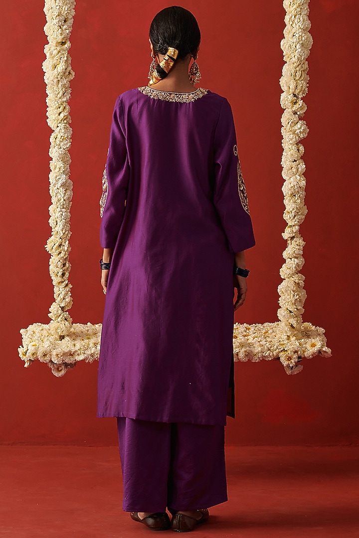 Purple Chanderi Zardosi Embroidered Kurta Set by RASHIKA MITTAL at Pernia's Pop Up Shop