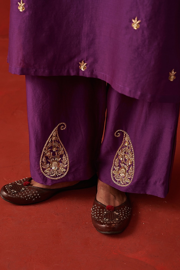 Purple Chanderi Zardosi Embroidered Kurta Set by RASHIKA MITTAL at Pernia's Pop Up Shop