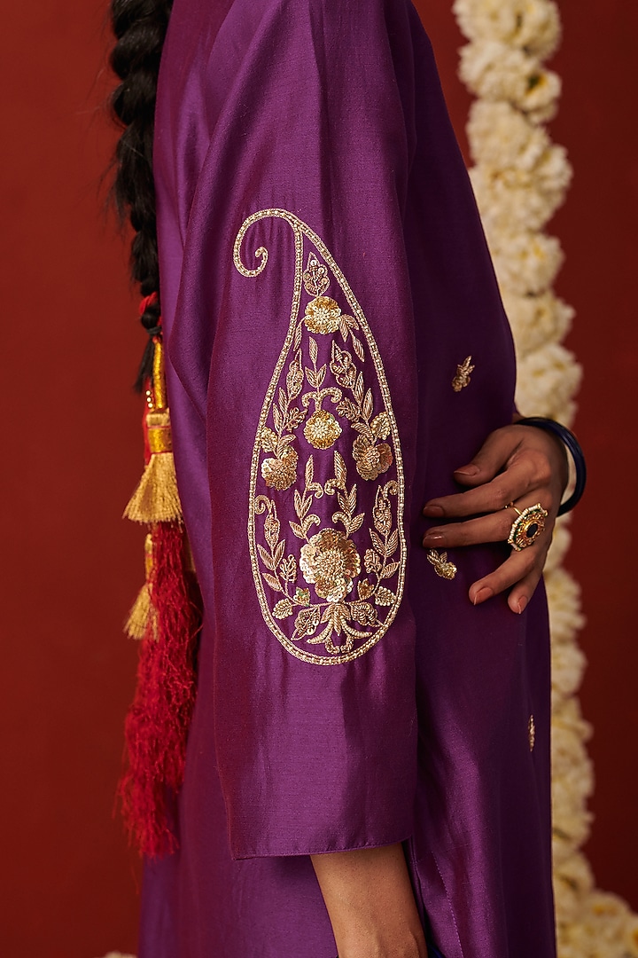 Purple Chanderi Zardosi Embroidered Kurta Set by RASHIKA MITTAL at Pernia's Pop Up Shop