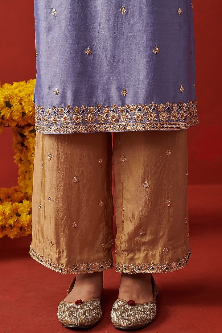 Soft Blue Silk Gota Patti Hand Embroidered Kurta Set by RASHIKA MITTAL at Pernia's Pop Up Shop
