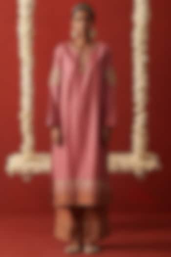 Blush Pink Silk Marodi Embroidered Kurta Set by RASHIKA MITTAL at Pernia's Pop Up Shop