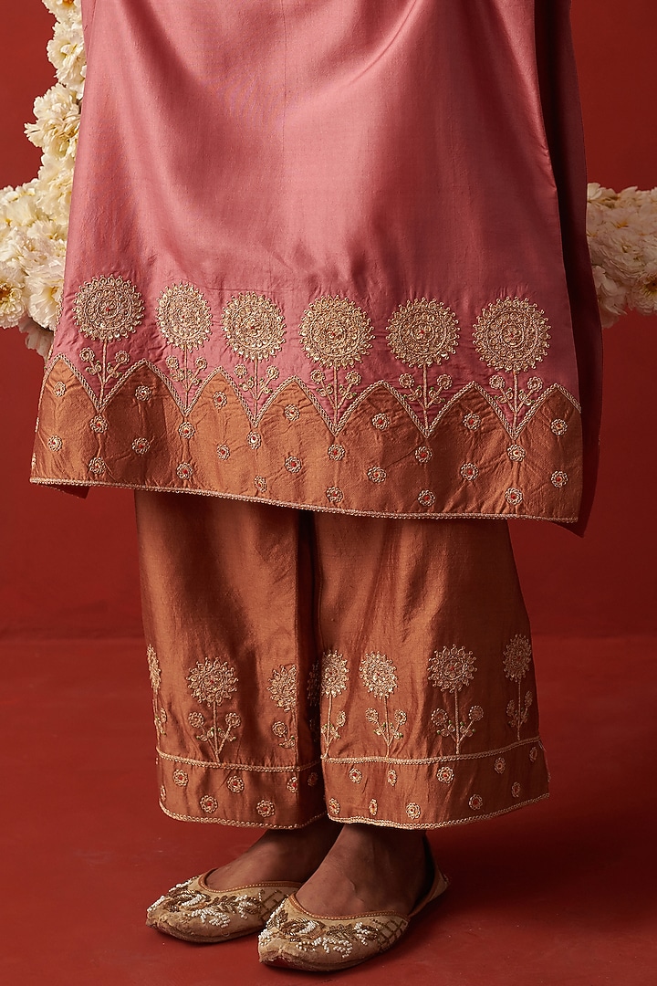 Blush Pink Silk Marodi Embroidered Kurta Set by RASHIKA MITTAL at Pernia's Pop Up Shop