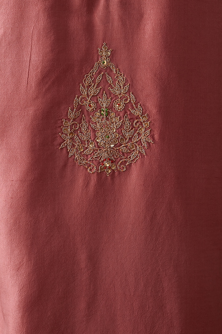 Blush Pink Silk Marodi Embroidered Kurta Set by RASHIKA MITTAL at Pernia's Pop Up Shop