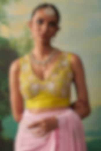 Yellow Silk Cutdana Hand Embroidered Blouse by RASHIKA MITTAL at Pernia's Pop Up Shop