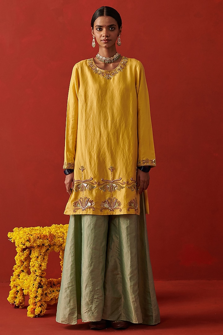 Mint Green Tissue Silk Party Wear Sharara Set by RASHIKA MITTAL at Pernia's Pop Up Shop