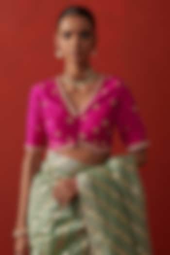 Deep Rani Pink Silk Sequin Hand Embroidered Blouse by RASHIKA MITTAL at Pernia's Pop Up Shop