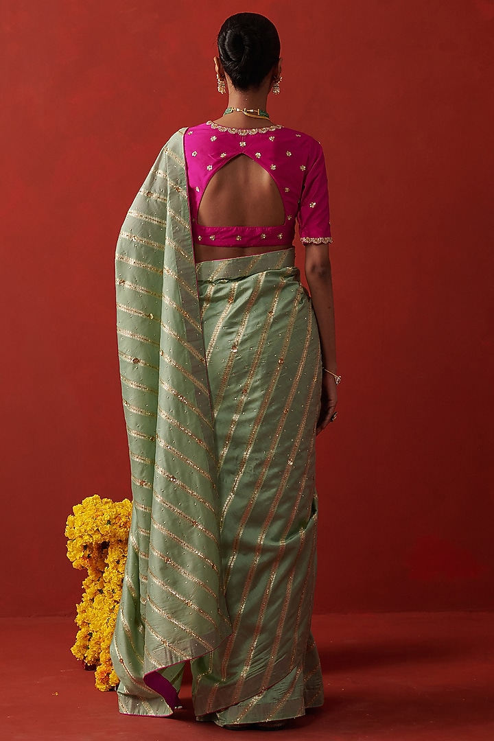 Deep Rani Pink Silk Sequin Hand Embroidered Blouse by RASHIKA MITTAL at Pernia's Pop Up Shop