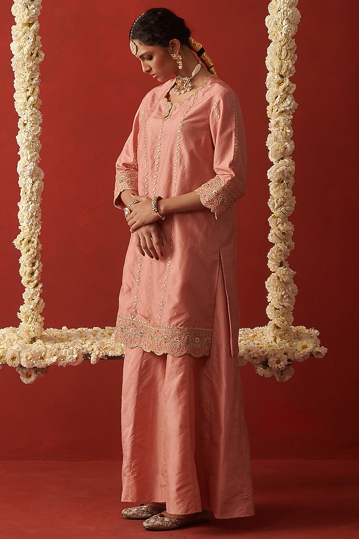 Coral Silk Wedding Sharara Set by RASHIKA MITTAL at Pernia's Pop Up Shop
