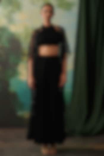 Black Organza Sequin Embroidered Cape Set by RASHIKA MITTAL at Pernia's Pop Up Shop