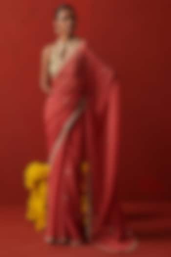 Orange Chiffon Gota Hand Embroidered Wedding Saree by RASHIKA MITTAL at Pernia's Pop Up Shop