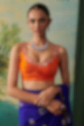 Tangerine Silk Sequin Embroidered Blouse by RASHIKA MITTAL at Pernia's Pop Up Shop