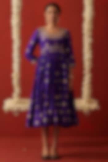 Purple Bandhani Banarasi Silk Sequin Hand Embroidered Party Wear Anarkali by RASHIKA MITTAL at Pernia's Pop Up Shop