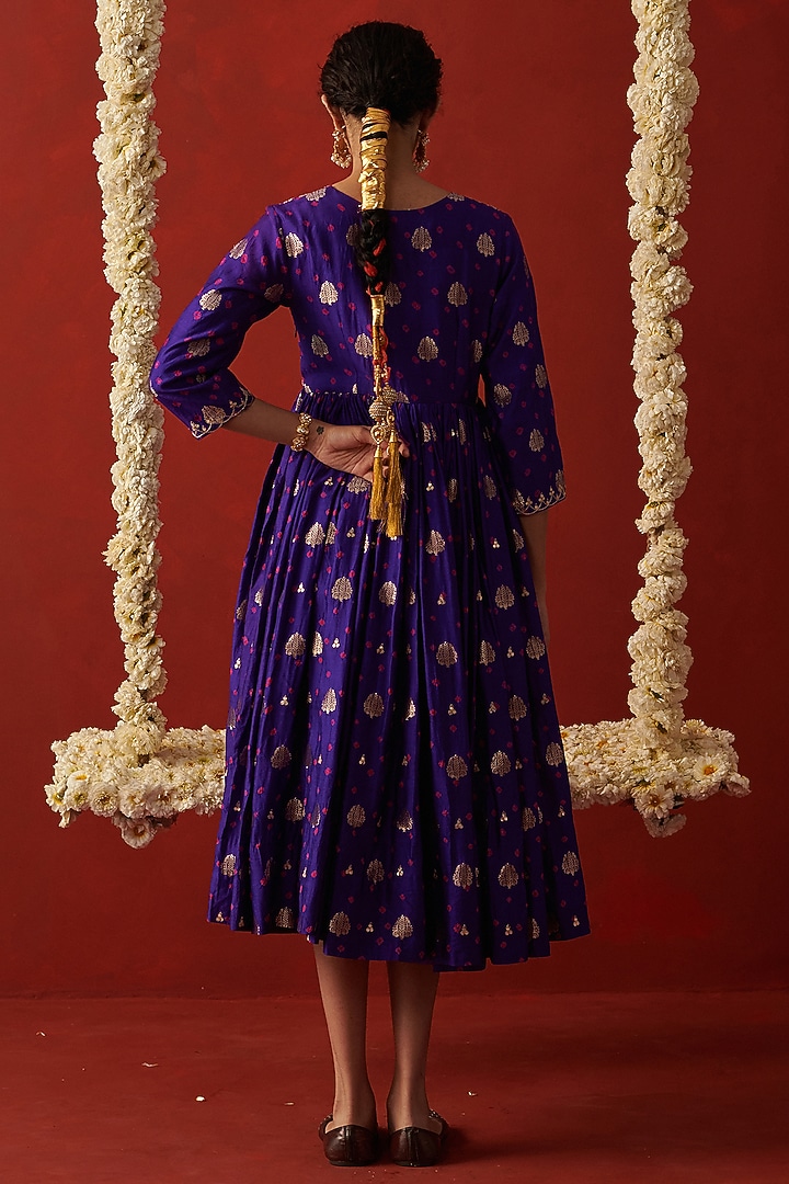 Purple Bandhani Banarasi Silk Sequin Hand Embroidered Party Wear Anarkali by RASHIKA MITTAL at Pernia's Pop Up Shop