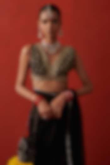 Deep Black Silk Sequin Hand Embroidered Sleeveless Blouse by RASHIKA MITTAL at Pernia's Pop Up Shop