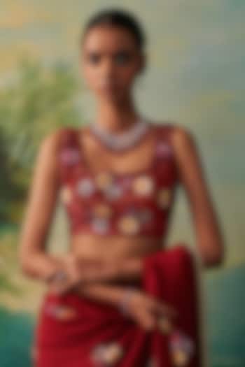 Red Silk Sequin Hand Embroidered Sleeveless Blouse by RASHIKA MITTAL at Pernia's Pop Up Shop