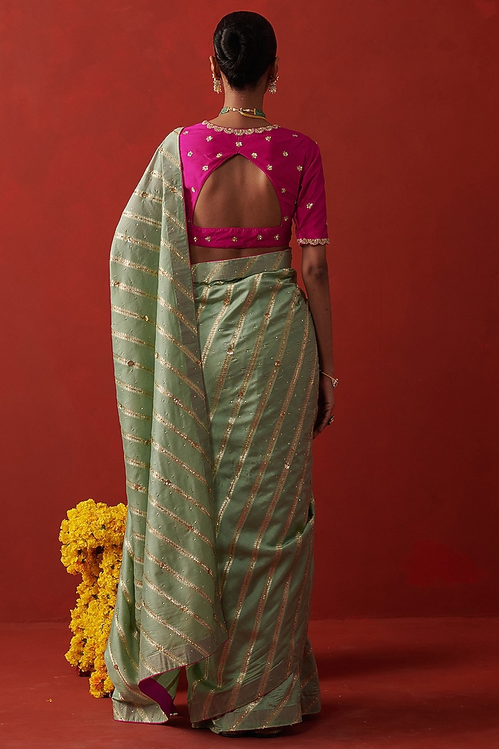 Mint Green Banarasi Brocade Silk Sequin Embroidered Party Wear Saree by RASHIKA MITTAL at Pernia's Pop Up Shop