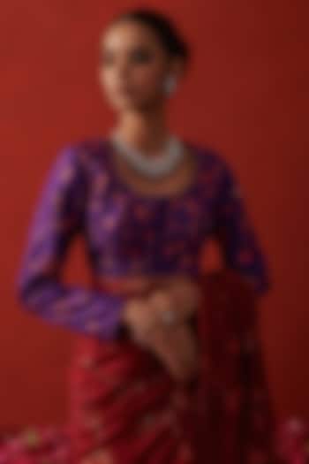 Purple Silk Sequin Hand Embroidered Blouse by RASHIKA MITTAL at Pernia's Pop Up Shop