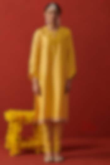 Yellow Silk Sequin & Thread Embroidered Kurta Set by RASHIKA MITTAL at Pernia's Pop Up Shop