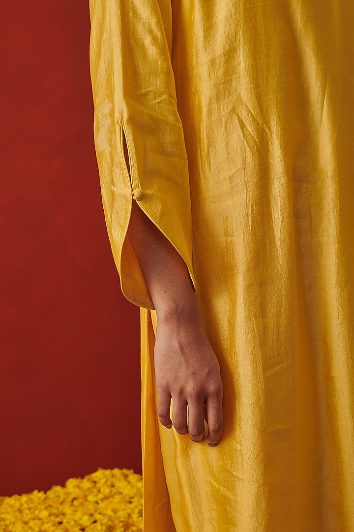 Yellow Silk Sequin & Thread Embroidered Kurta Set by RASHIKA MITTAL at Pernia's Pop Up Shop