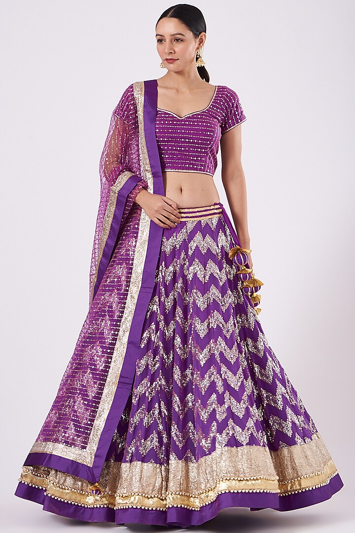 Dull Violet Embroidered Wedding Lehenga Set by RANG by Manjula Soni at Pernia's Pop Up Shop