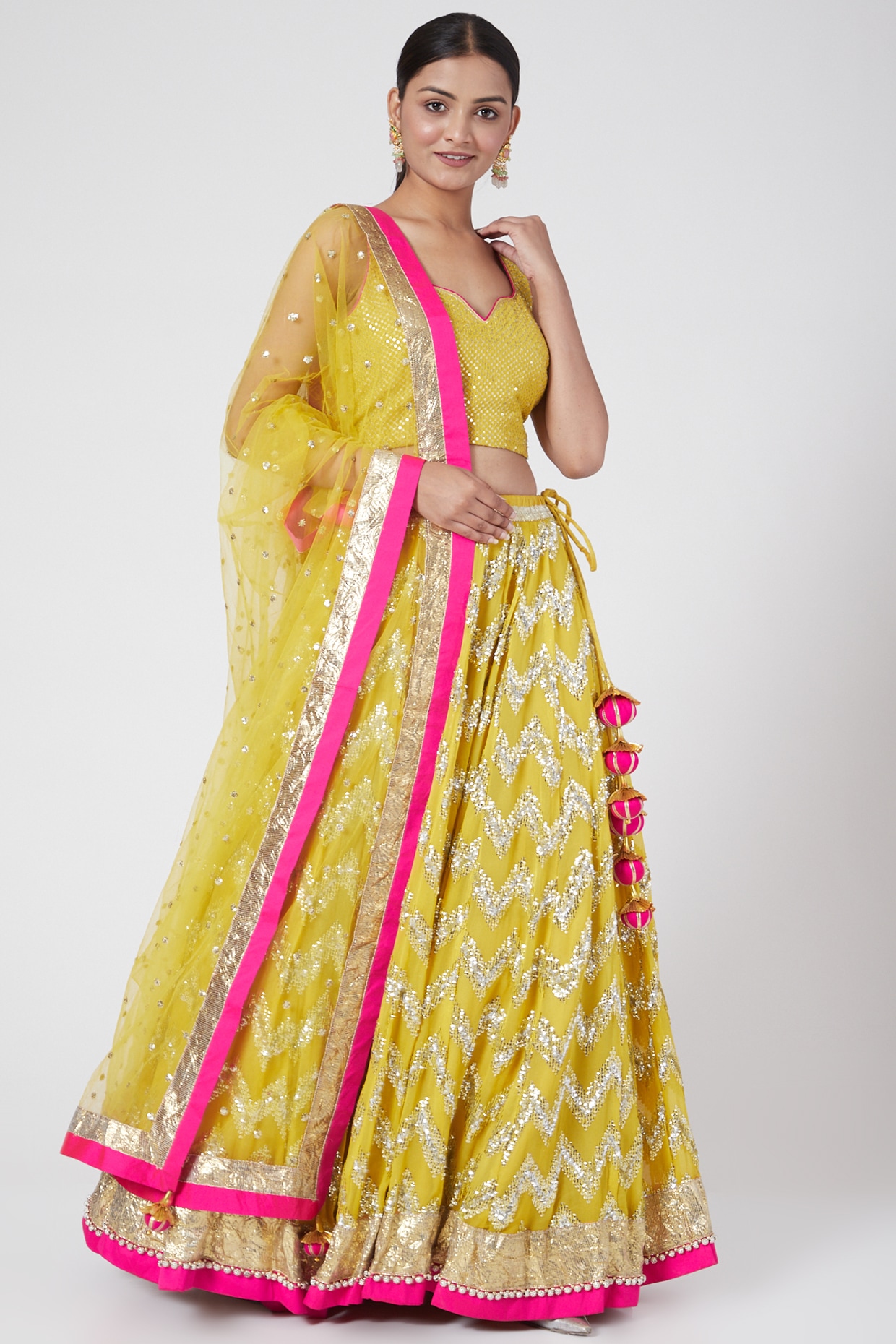 Golden Yellow Embroidered Georgette Designer Lehenga Choli