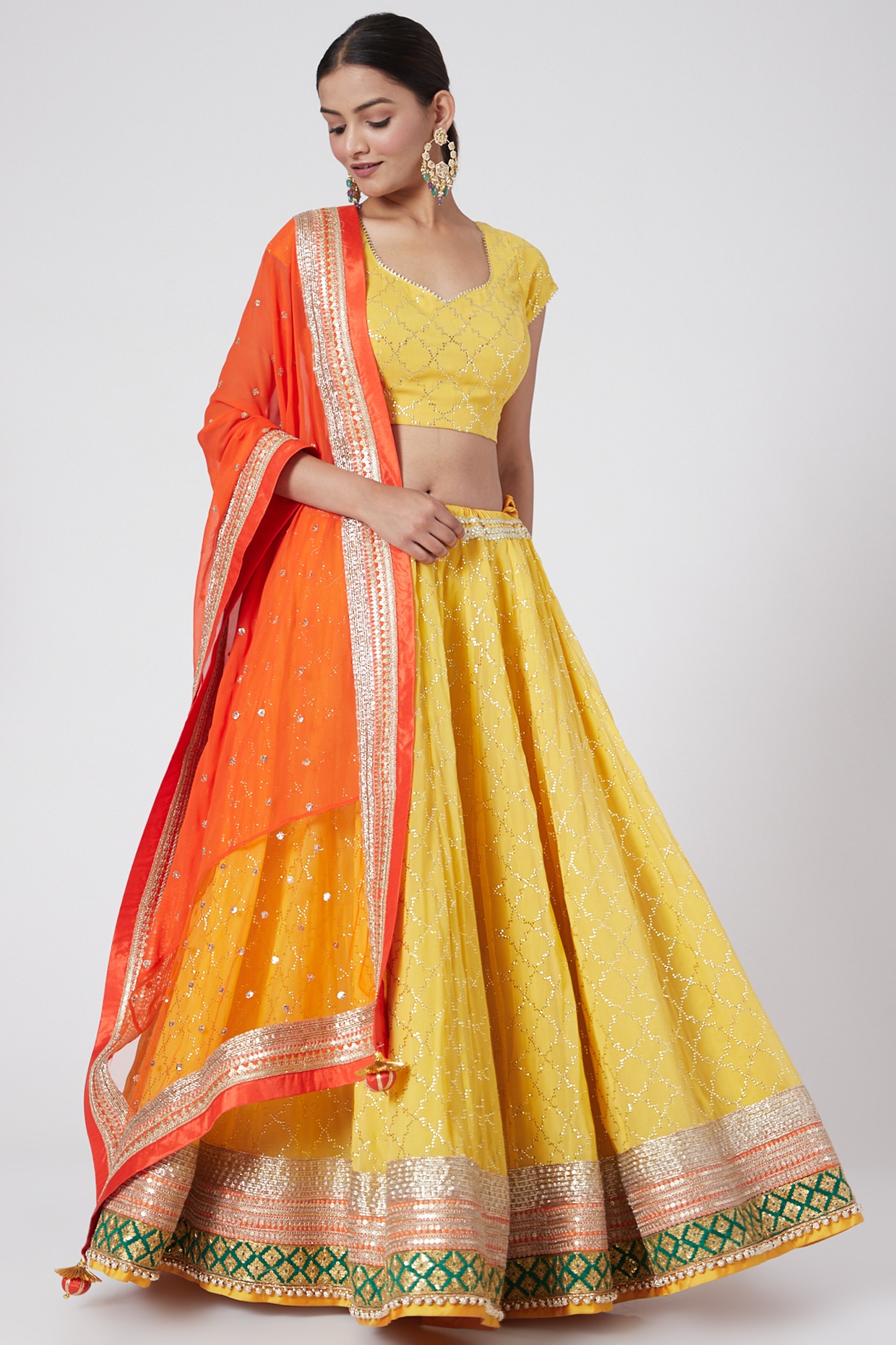 Orange Brocade Lehenga With A Chiffon Dupatta And Hand Embroidered Sil –  Saris and Things