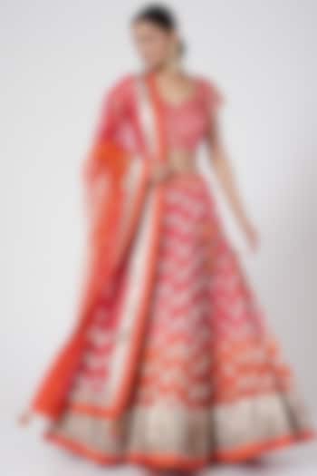 Pink & Rust Embroidered Ombre Lehenga Set by RANG by Manjula Soni
