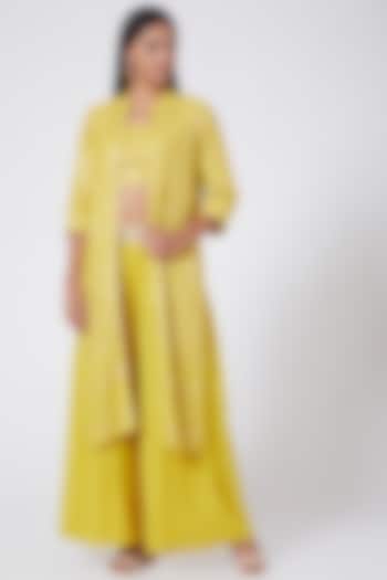 Lime Yellow Embroidered Jacket Set by RANG by Manjula Soni