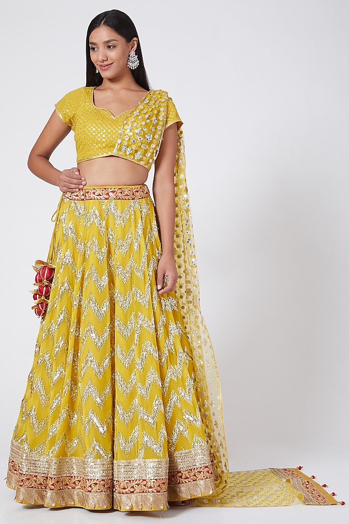 Yellow Embroidered Lehenga Set by RANG by Manjula Soni