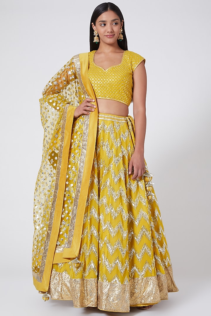 Yellow Ombre Sequins Embroidered Lehenga Set by RANG by Manjula Soni
