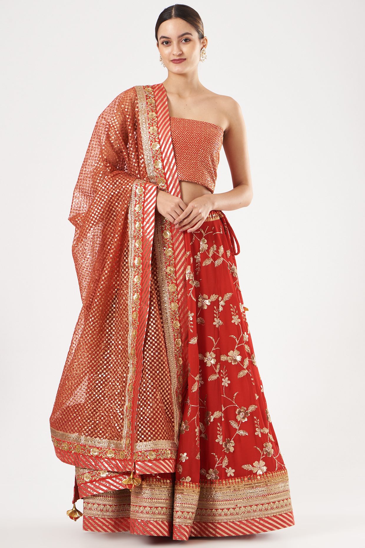 Red Embroidered Lehenga Set by Rang By Manjula Soni